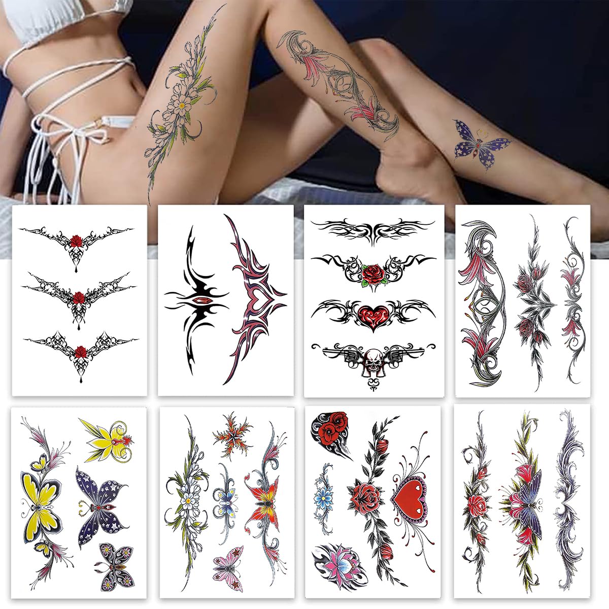 MAYCREATE 8 sheets Temporary Tattoos Sticker for Women Clavicle Temporary Tattoo Sticker Waterproof Temporary Tattoo Stickers for Arm, Waist, Chest, Temporary Tattoo for Fun MAYCREATE 8 sheets Temporary Tattoos Sticker for Women Clavicle Temporary Tattoo Sticker Waterproof Temporary Tattoo Stickers for Arm, Waist, Chest, Temporary Tattoo for Fun